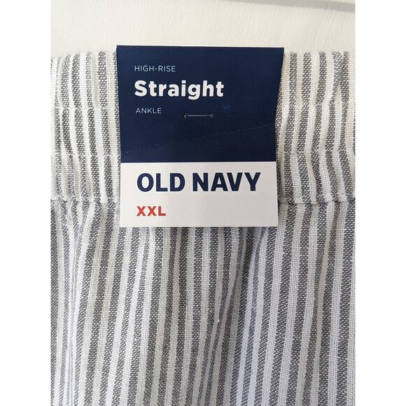 Old Navy Womens High Rise Straight-Leg XXL Stripe Pull-On Pockets Linen Blend - Picture 3 of 10